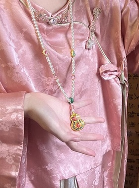 新中式复古圆牌串珠项链女马面裙汉服旗袍毛衣链古风民族风配饰品