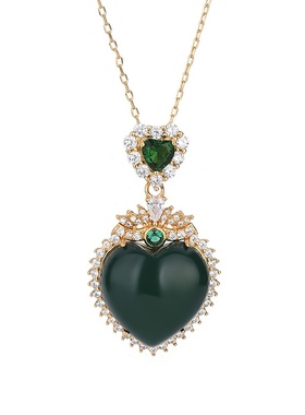 国潮新品天然冰种阳绿玉髓吊坠镶嵌翡翠A货玉石挂件无事牌项链