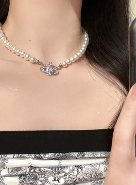 西太后土星珍珠项链轻奢小众锁骨链女夏感气质choker颈链配饰