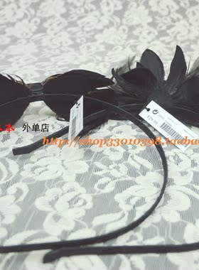 欧美风立体花朵细边黑色蝴蝶结