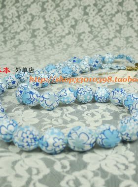 欧美蓝色小碎花串珠长款毛衣链