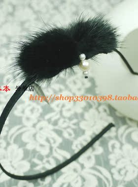 黑白色波点羽毛水钻珍珠头箍发卡