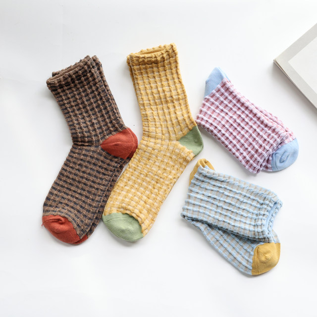 Spring and summer cute artistic three-dimensional plaid socks