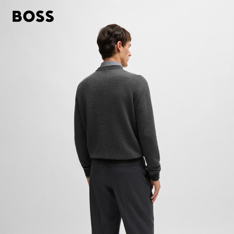 HUGO BOSS雨果博斯男士冬季羊毛和棉质混纺半高领毛衣