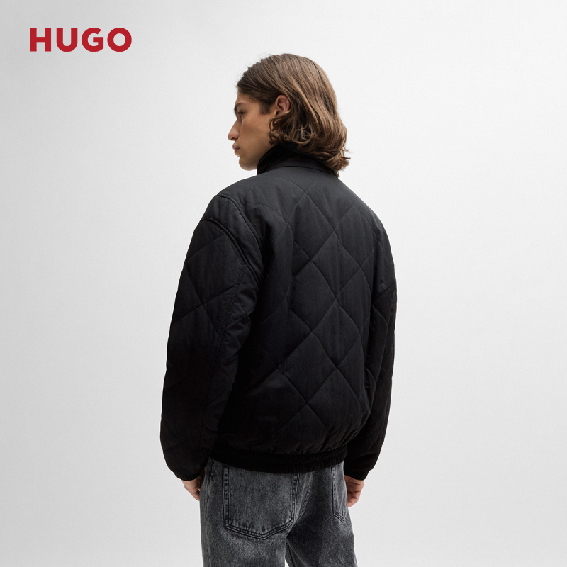 HUGO BOSS男士徽标标签装饰内里填充飞行员夹克外套