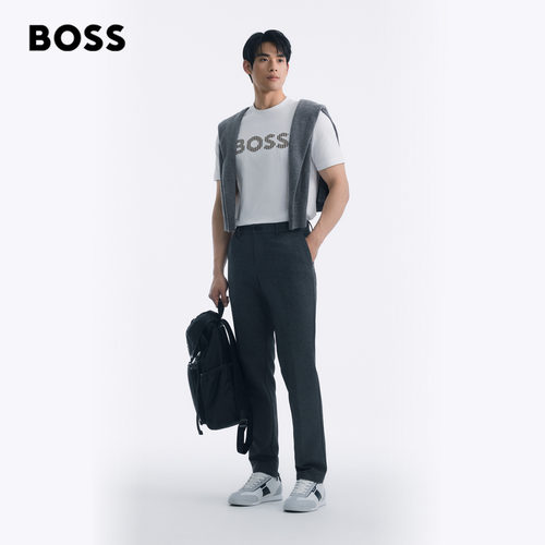 【七夕礼物】BOSS博斯 男士26夏季新款条纹艺术徽标棉质短袖 T 恤 - 图0