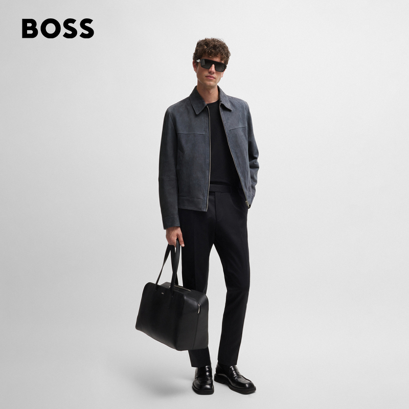 【雅丹老钱风羊皮】BOSS男士常规版型羊皮拉链休闲机车皮衣