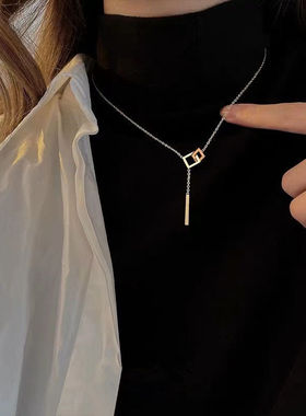 钛钢几何方形环扣项链时尚毛衣链