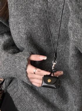 时尚皮质零钱包挂件长款毛衣链