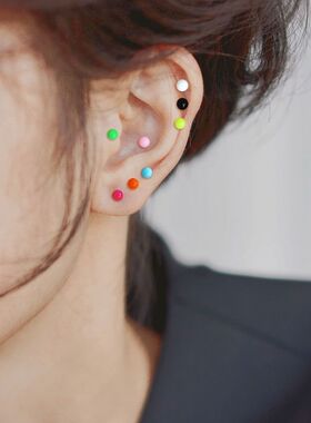 钛钢炫彩糖果色烤漆女百搭耳钉潮