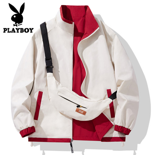 playboy花花公子夹克男春秋季新款双面穿立领外套青少年潮流上衣 - 图0