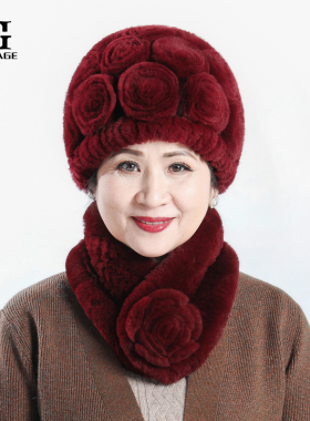 獭兔毛老太太加厚围巾皮草帽子