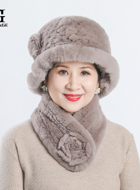 户外老奶奶獭兔毛老奶奶围巾帽子