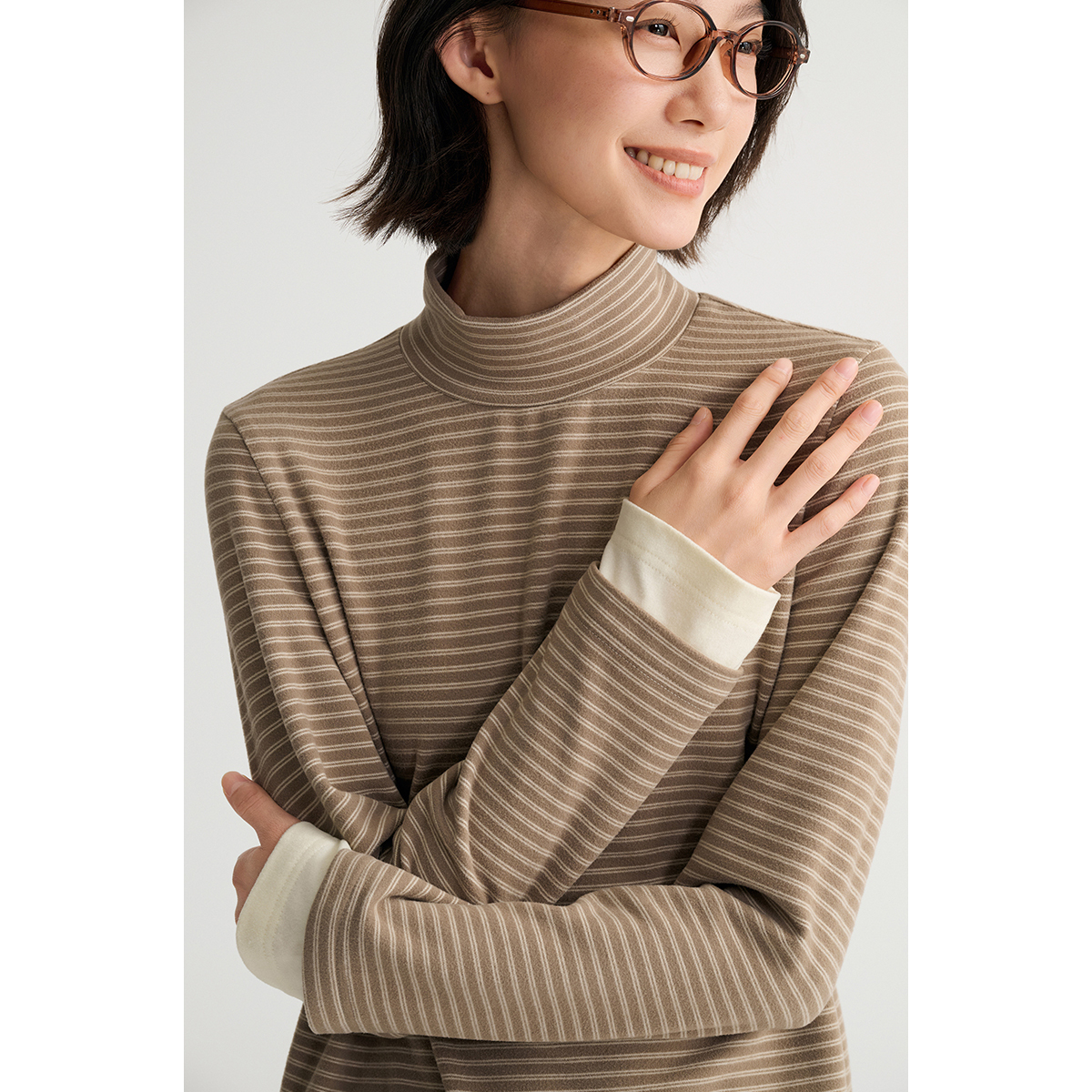 飞鸟和新酒假两件针织条纹T恤女2024冬季新款短款休闲高领套头衫