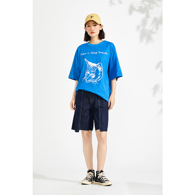飞鸟和新酒印花T恤女夏季时尚女装