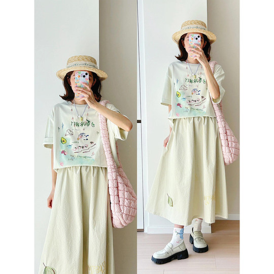 飞鸟和新酒印花短袖T恤女2025夏季新款短款宽松时尚纯棉圆领上衣