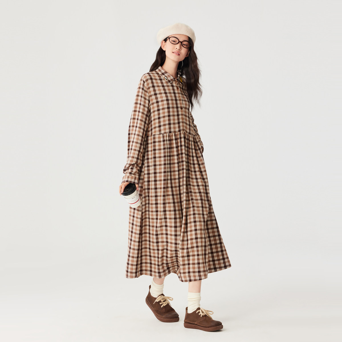 飞鸟和新酒商场同款女装新款中长款宽松衬衫连衣裙FZ470182003