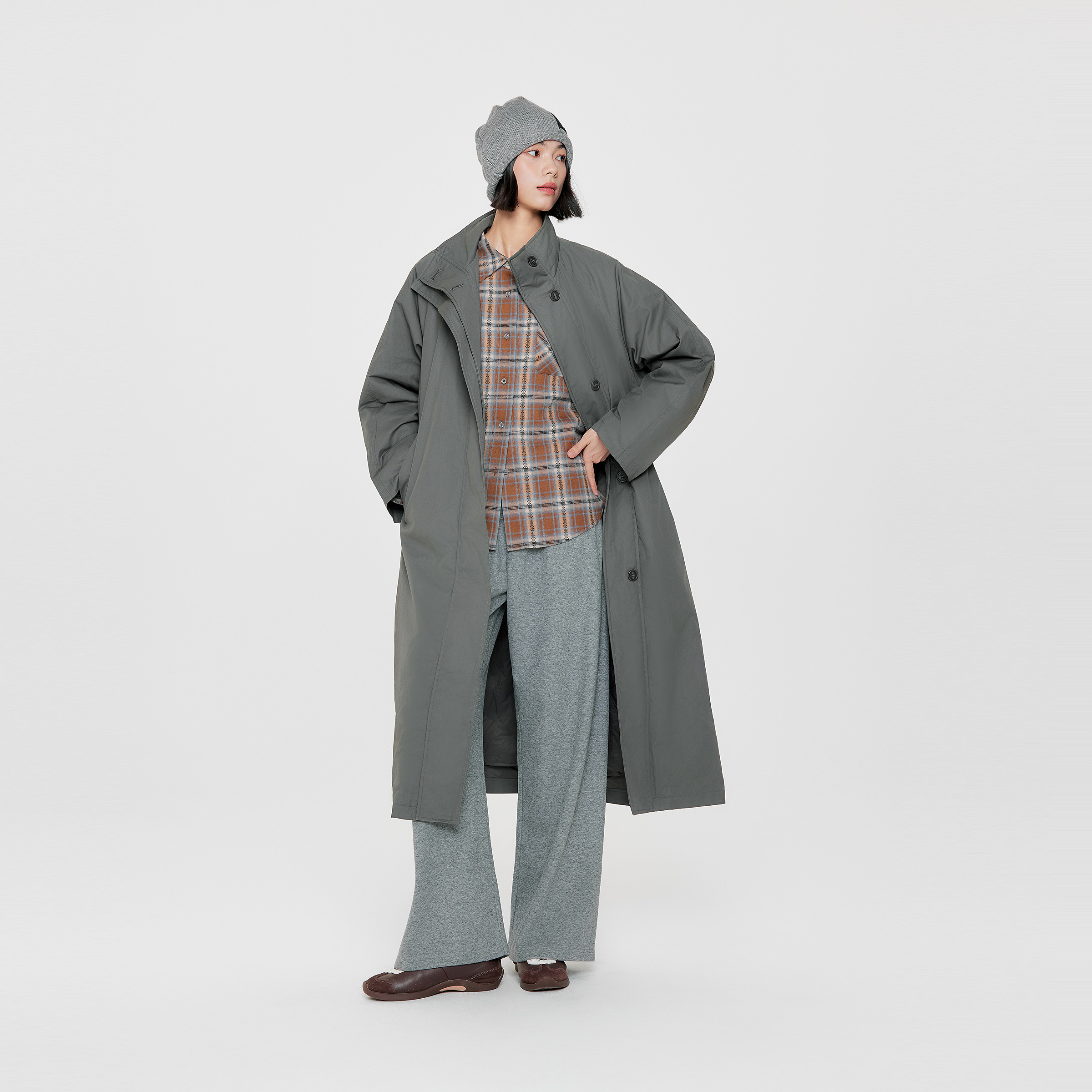 飞鸟和新酒2025冬季新款立领长款防风灰色风衣式保暖羽绒服外套女,淘宝优惠券,粉丝福利购,淘宝优惠卷