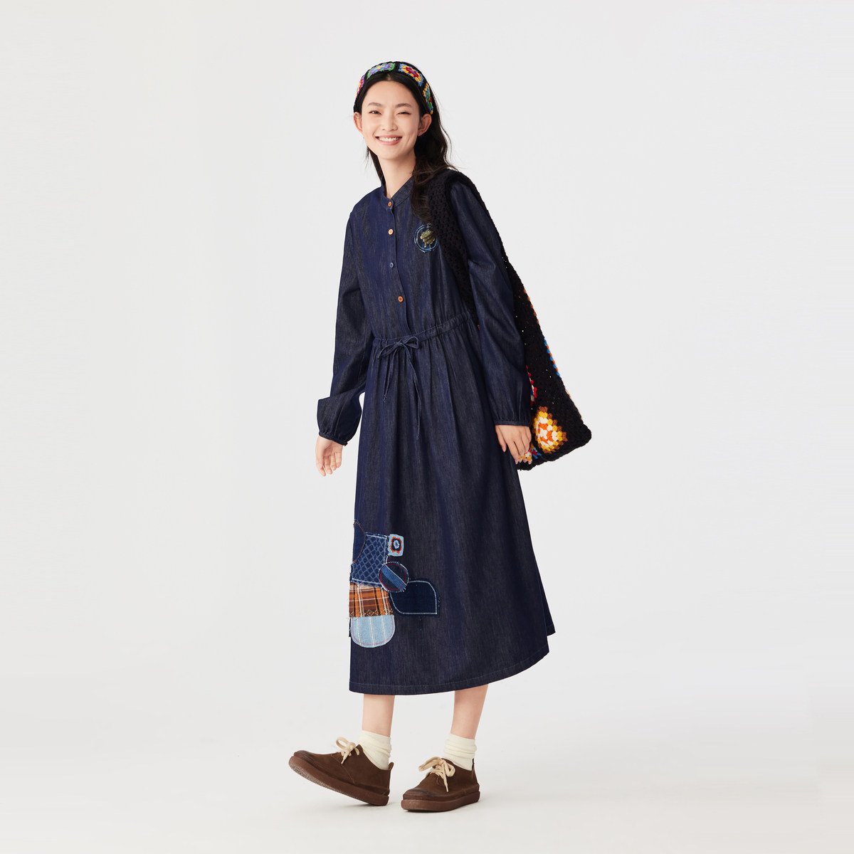 飞鸟和新酒商场同款女装新款中长款宽松牛仔连衣裙FJ470183010