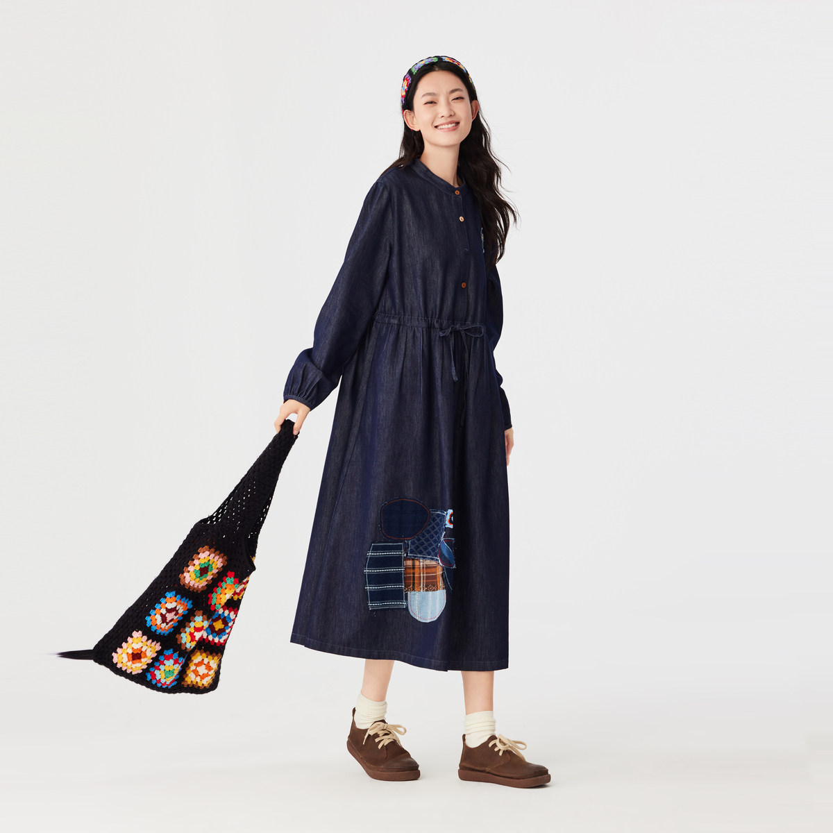 飞鸟和新酒商场同款女装新款中长款宽松牛仔连衣裙FJ470183010