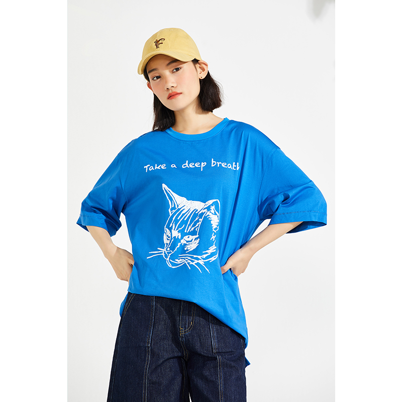 飞鸟和新酒印花T恤女夏季时尚女装