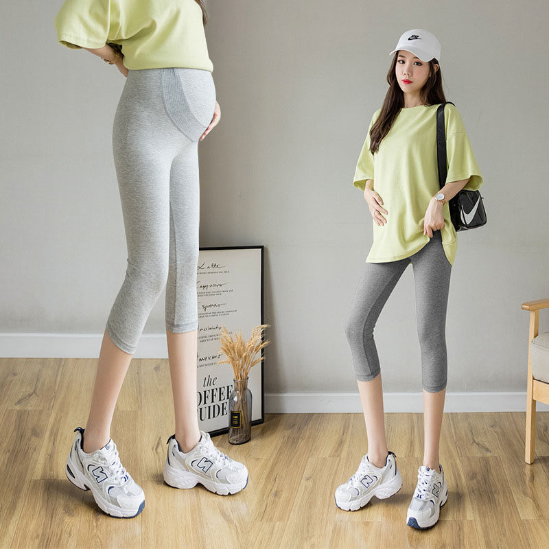 孕妇夏季七分短裤外穿托腹裤打底裤 粉红仔仔孕妇打底裤