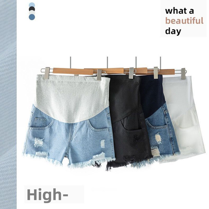 孕妇夏季牛仔裤子外穿破洞打底裤 粉红仔仔孕妇打底裤