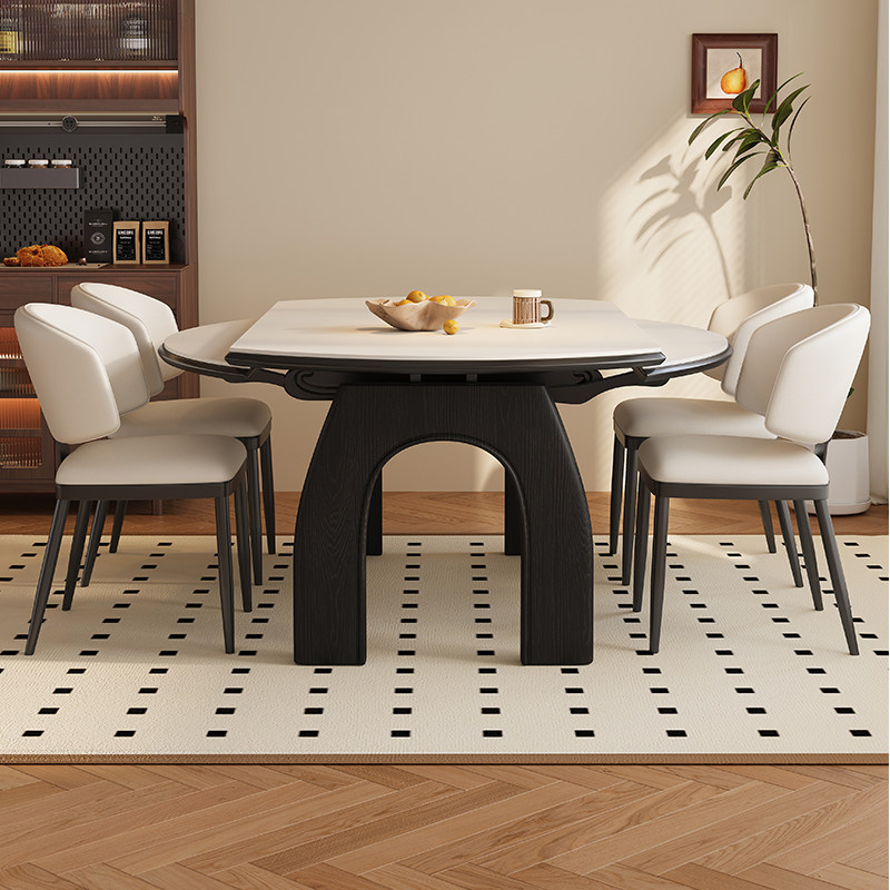 法式现代轻奢岩板全托餐桌椅组合方圆两用形可伸缩小户型家用饭桌,淘宝优惠券,粉丝福利购,淘宝优惠卷