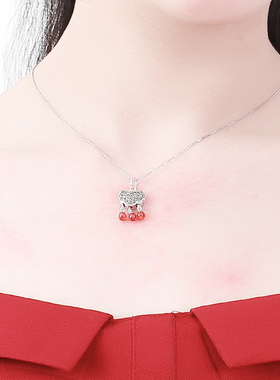 女s925纯银长命锁石榴石高级感