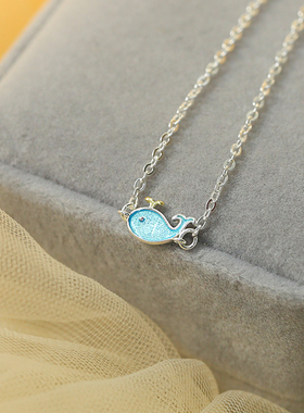 日韩版S925纯银蓝色小鲸鱼手链海洋清新甜美手环时尚气质银饰女式