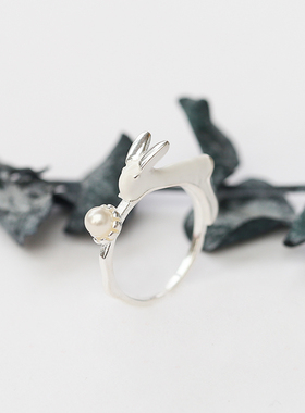 银兔子戒指可爱女韩版S925活泼