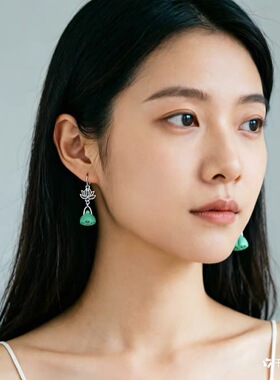 民族风复古风缘绘凤仪S925银莲花 湖北原矿绿绿松石小莲蓬耳环