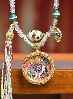 缘绘 藏式文玩唐卡扎基拉姆吊坠活扣玛瑙线珠松石白水晶项链