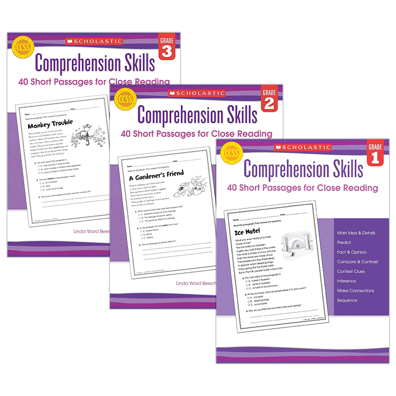 英文原版 Comprehension Skills 40 Short Passages for Close Reading 学乐阅读理解技巧1-3年级 3册 英文版 进口英语原版书籍