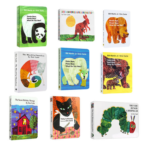 Eric Carle 卡尔爷爷经典绘本9册 英文原版绘本 好饥饿的毛毛虫 The very hungry caterpillar 棕色的熊 今天是星期一儿童英语启蒙 - 图0