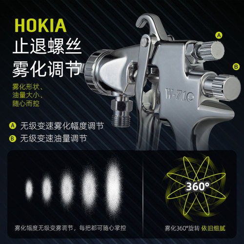 正品黑克W71e气动面漆喷漆枪雾化W77e乳胶漆汽车油漆下壶喷枪涂料 - 图1