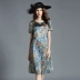 Áo dài nữ hiệu thương hiệu Lim Liman mùa hè váy lụa in hoa nữ dài phần lụa tay ngắn Váy chữ A - A-Line Váy