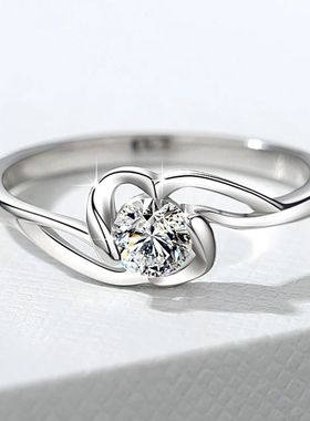 18K白金色戒指女镶嵌莫桑戒指30分简约百搭结婚戒指道具戒指