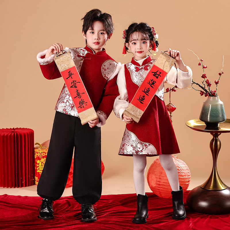 2026年新款男女童冬季拜年服加绒加厚中国风合唱服儿童元旦演出服,淘宝优惠券,粉丝福利购,淘宝优惠卷
