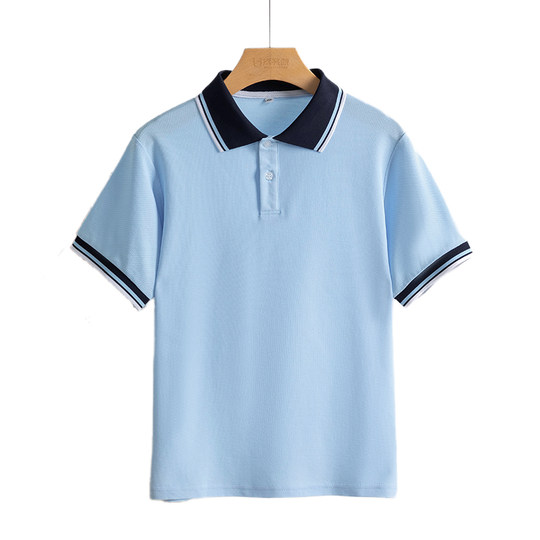 高中初中校服夏装小学夏季新款套装浅蓝色学院风polo衫珠地棉上衣