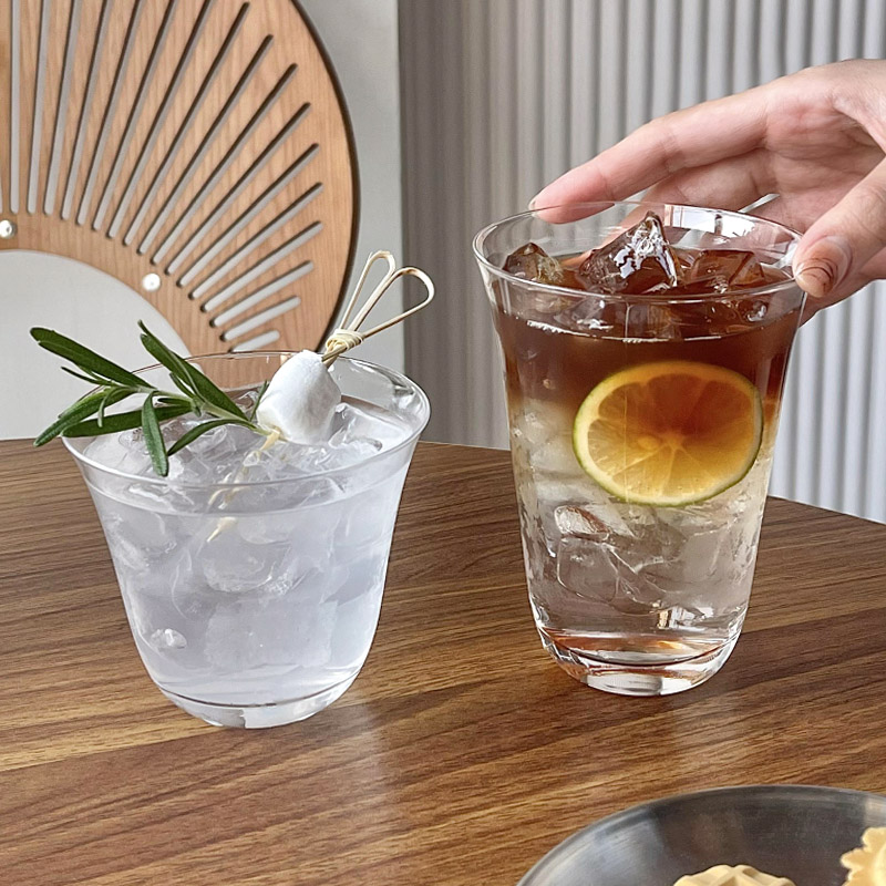 ins风阔口玻璃咖啡杯轻薄冰美式拿铁杯简约茶杯鸡尾酒杯冷饮杯子