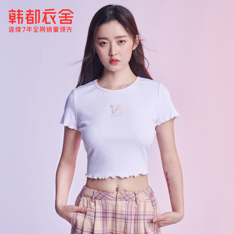 韩都衣舍夏季设计感遮肉高弹风t恤 韩都衣舍嗒嗒T恤