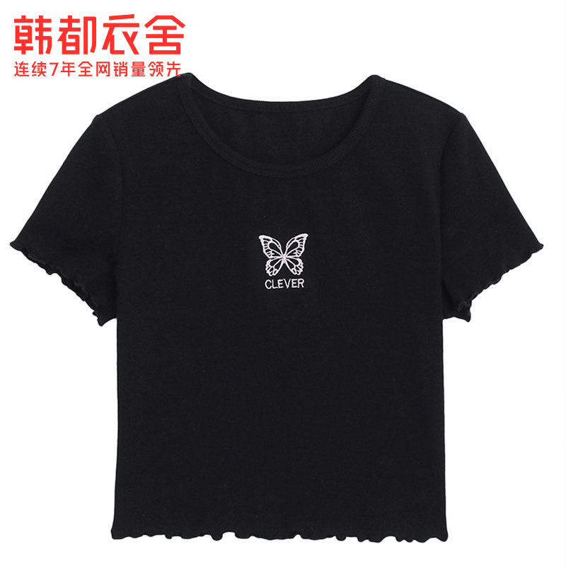 韩都衣舍夏季设计感遮肉高弹风t恤 韩都衣舍嗒嗒T恤
