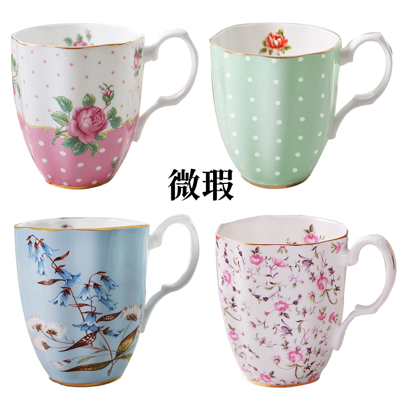 微瑕royal骨瓷咖啡奶杯馬克杯陶瓷英式田園復古水杯子帶蓋勺