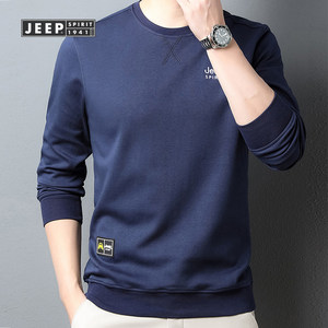 Jeep吉普圆领套头卫衣男装宽松大码春秋款上衣休闲长袖T恤打底衫
