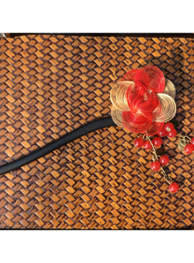 成都礼物非遗竹编芙蓉花发簪