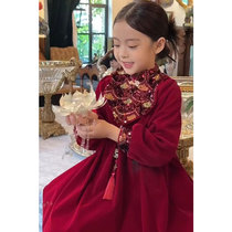 Girl Garsuede one-piece dress for autumn and winter 2024 new big small and medium Chinese wind Down with baby dress for the year