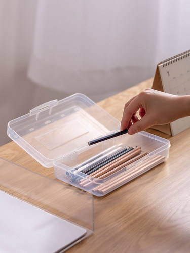 铅笔盒文具盒笔盒美术用素描铅笔盒大容量塑料透明简约网红儿童笔袋文具盒男小学生女生可爱笔盒口罩收纳盒 - 图0