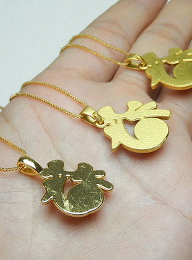 时尚个性合金镶嵌玉髓福字吊坠女