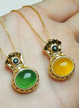 金镶玉吊坠合金镶嵌天然玉髓钱袋玉坠女款福袋项链锁骨链配饰挂件